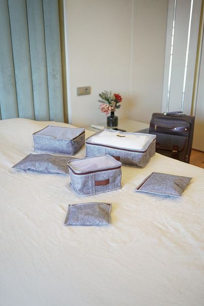 Milenay 6 Piece Suitcase Organizer Set with Leather Handles - Luxury Gray Color