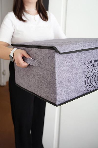 Milenay Elegance 50X40X19Cm Gray Colored Felt Lid Base Box - Organizer