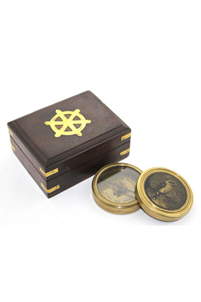 keyfim shop Kişiye Özel Ahşap Kutulu Pirinç Pusula Ksk3010