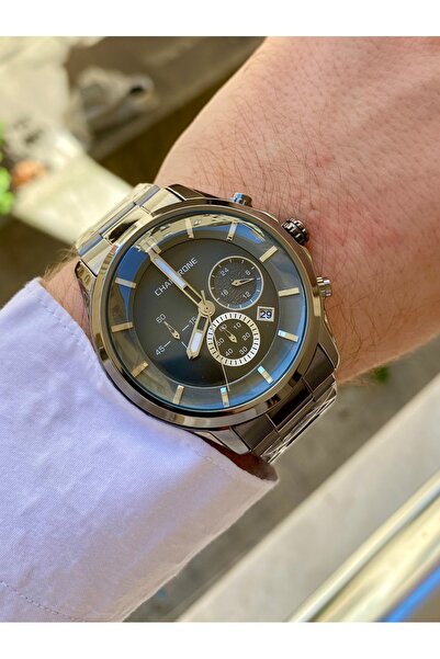 Chaperone füme rengi su geçirmez erkek kol saati + bileklik hediye