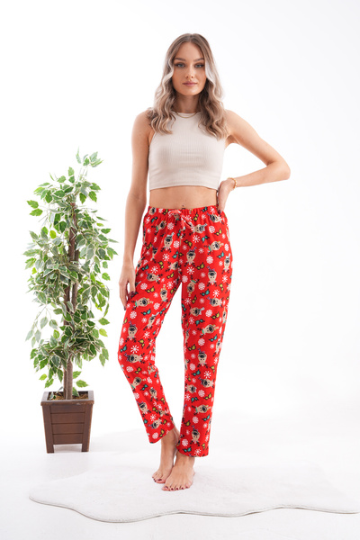 Arvin Pijama Kadın Desenli Yumuşak İpeksi Dokulu Lastikli Bel Pijama Altı