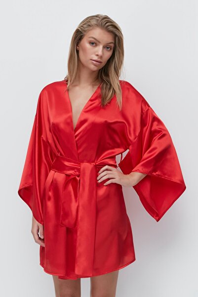 C&City Kimono Long Sleeve Satin Dressing Gown 094 Red