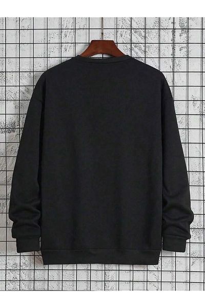 NO 601 Men's Black Luciano Crew Neck Hoodless Winter Sweat