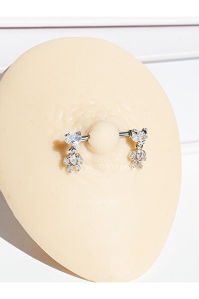MORNEVA Kristal Sallanan Ayıcıklar Çelik Meme Ucu Nipple Piercingi 1.6mm Bar 1 Adet