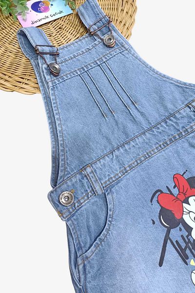 dinamik çocuk 1-5 Years Minnie Printed Denim Gilet Dress Girls Seasonal Adjustable Strap