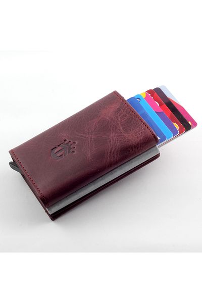Ancora Leather Genuine Leather Men's Wallet Crazy Leather with Automatic Mechanism (Crazy Leather - Claret Red)