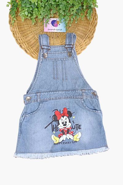 dinamik çocuk 1-5 Years Minnie Printed Denim Gilet Dress Girls Seasonal Adjustable Strap