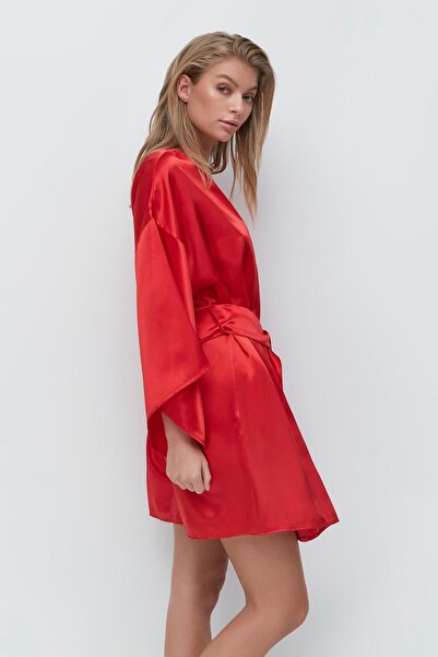 C&City Kimono Long Sleeve Satin Dressing Gown 094 Red