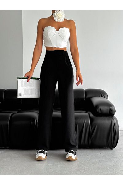 MİSPİER Women's Velvet High Waist Loose Leg Pants