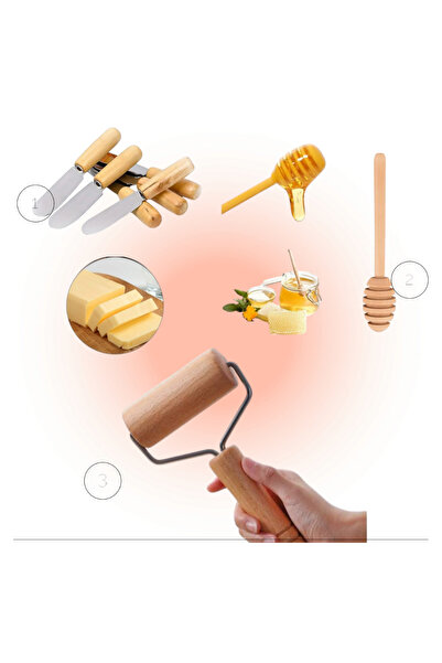 TARIK HOME 3 lü bambu set, 1 adet ahşap bal kaşığı -6'lı Bambu  tereyağ reçel...