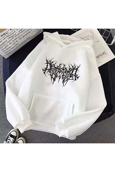kenoger Gotik Baskılı Unisex oversize/rahat Kesim Basic Kalın/içi Polarlı Kapşonlu Sweatshirt