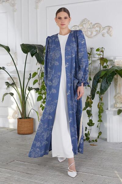 YAFA CLOTHING & ACCESSORIES Blue Denim Embroidered Abaya