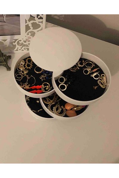 KAMELYA DESİGN 4 Tiers Rotatable Cylinder Jewelry And Makeup Organizer Box