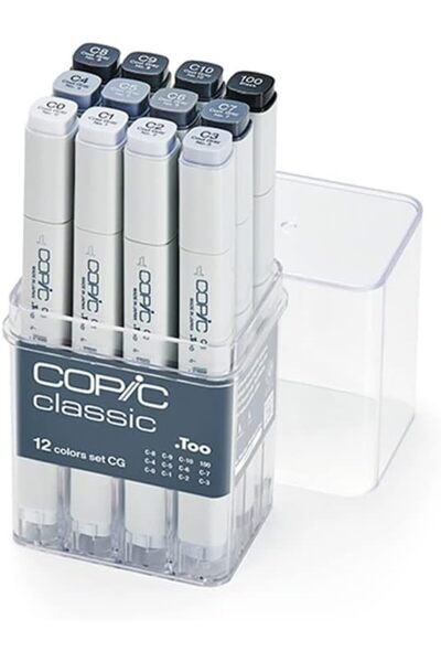 Copic مجموعة أقلام تحديد كلاسيكية مكونة من 12 لونًا - رمادي رائع