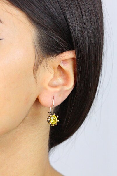 Beyisa Söğütlü Serisi Sarı Renkli Sitrin Otantik Taşlkı Gümüş Küpe