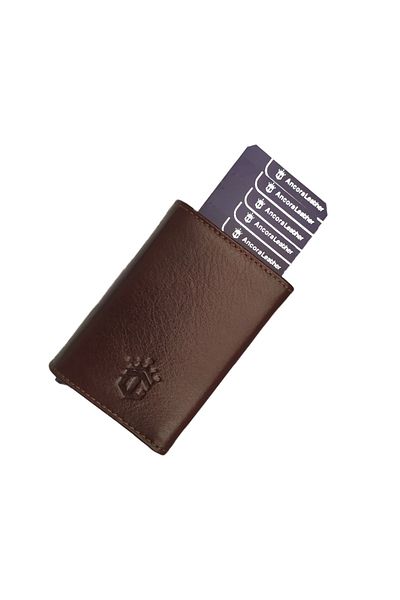 Ancora Leather Мъжки портфейл от естествена кожа - автоматичен картодържател, механизъм, кафяв 1