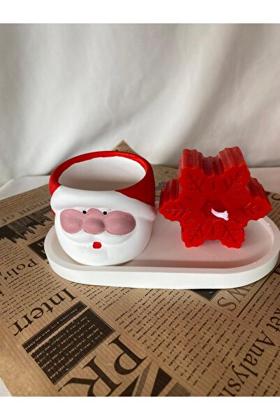 Loş Dükkan Noel Baba Saksı -Kar Tanesi Mum ve Organizer Tabak 3 lü Set   -Yıl...