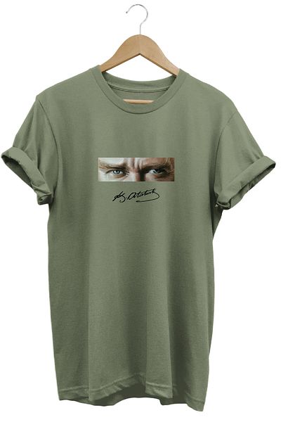 The Baski Μπλουζάκι Ataturk Eye and Signature Printed 100% Cotton Premium Khaki T-shirt