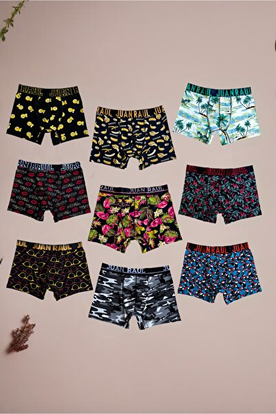 FASİON 9'Lu Çok Renkli Premium Pamuklu Desenli Unisex Boxerlar