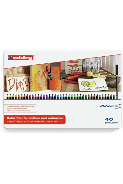 Edding 1300 Grafik Kalem Seti 40 Renk Metal Kutu