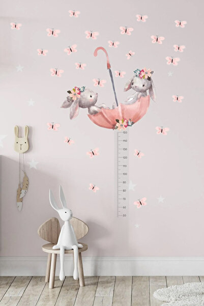 Kt Grup مجموعة ملصقات حائط على شكل أرنب وفراشة مكونة من 40 قطعة مع مظلة - لغرفة الأطفال والرضع
