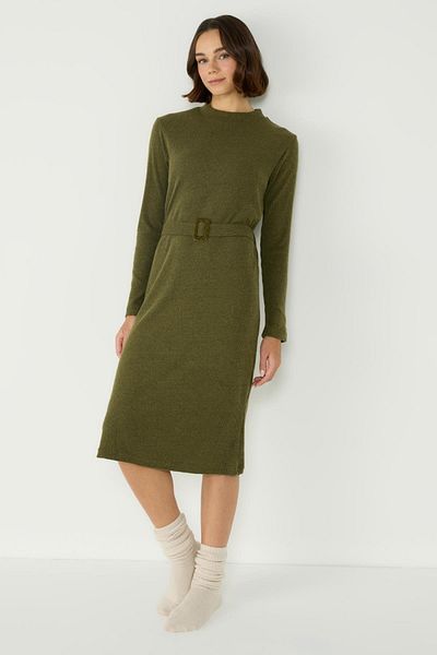 C&City Khakifarbenes Camisole-Kleid mit halbem Rollkragen und langen Ärmeln - 405054