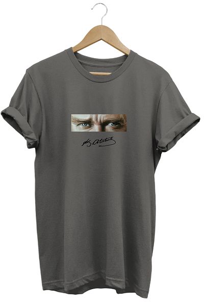 The Baski Μπλουζάκι Ataturk Eye and Signature Printed 100% Cotton Premium Anthracite T-shirt