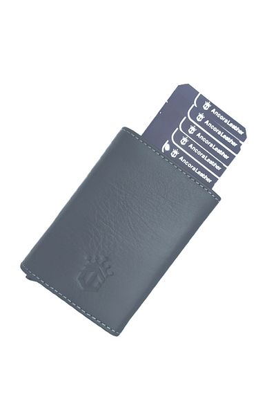 Ancora Leather Ανδρικό Πορτοφόλι - Γνήσιο Δέρμα, Αυτόματη θήκη κάρτας, Γκρι Μηχανισμός