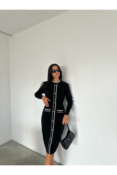 ABBA Rochie neagră din tricotaje Midi - Decolteu