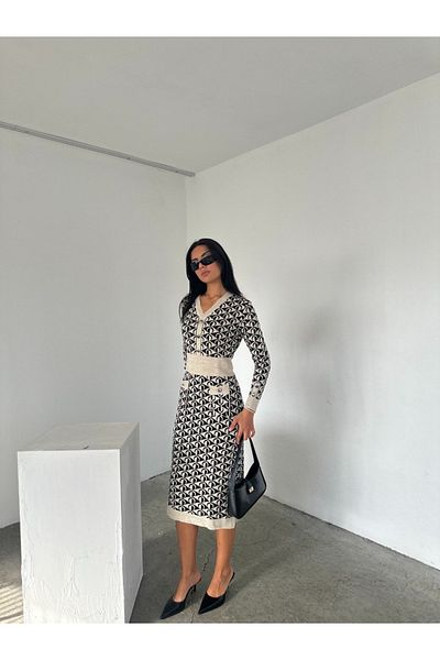 ABBA Taşa Μαύρο Πλεκτό Φόρεμα Half Moon