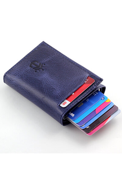 Ancora Leather Blue Genuine Leather - Crazy Mechanism Automatic Men's Wallet