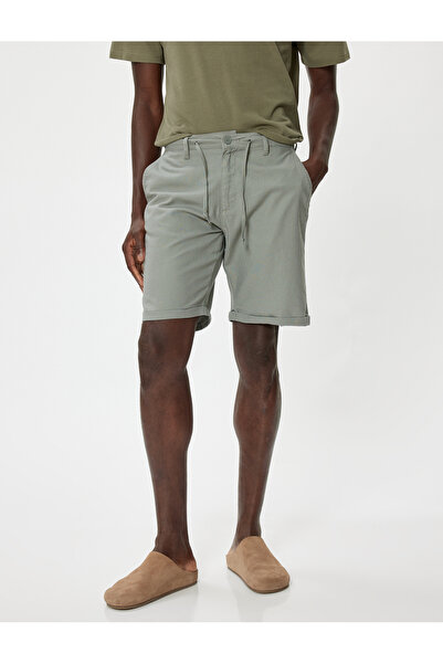 Koton Bermuda Şort Chino Cepli Paça Detaylı Keten Karışımlı