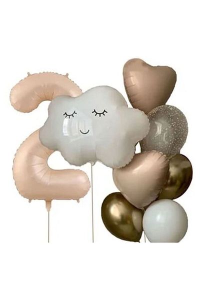 DÜVENCİ TİCARET Cloud Foil Balloned Retro Color Cream Color Beige Heart Ballon Set