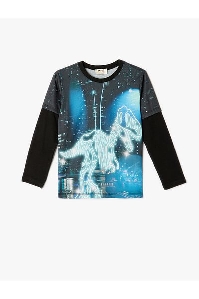 Koton New Season Dinosaur Printed Long Sleeve Crew Neck T-Shirt