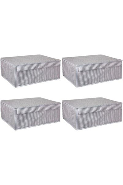 Genel Markalar 4 Adet - Kapaklı Çok Amaçlı ( Çamaşır-saklama-düzenleme Vb) Hurç, Kutu - 50x40x19 - Baza Kutu - Gri