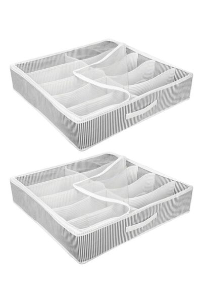 Silkyra 2 Pieces Striped Model - Shoe Organizer 10 Compartment Storage Bag 58X58X12Cm