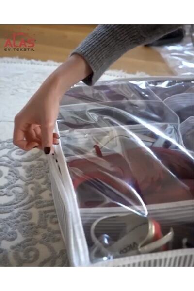 Silkyra 2 Adet - Ayakkabı Organizeri - 10 Bölmeli Ayakkabı Saklama Çantası 58x58x12cm - Çizgili Model