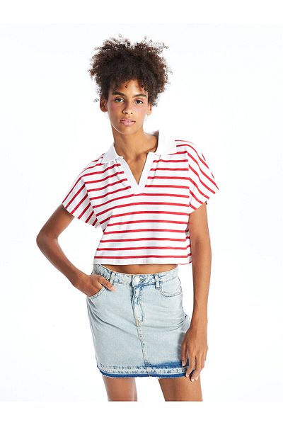 LC Waikiki Lw - Kołnierzyk polo w paski z krótkim rękawem oversize damska krótka