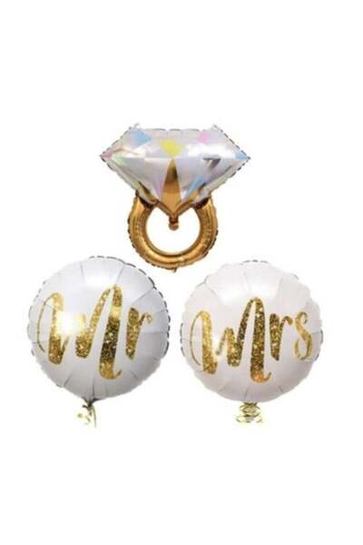 Adana Pasta Malzemeleri Rps Tek Taş Mr & Mrs Foil Set of 3