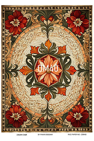 LİNEART Oriental Mozaik Deseni OM Serisi Pirinc Dekopaj Kagıdı  29X42cm No:OM40