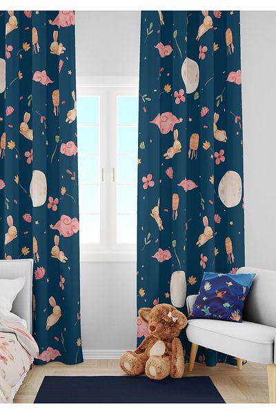 Filamente High Quality Single Wing Background Curtain - Children's and Baby's Room Printed Fabric (Child Room Curtain)