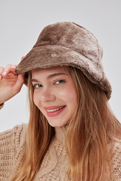 derikem Pălărie de pescar pentru femei Bucket de pluș Pălărie moale și păroas...