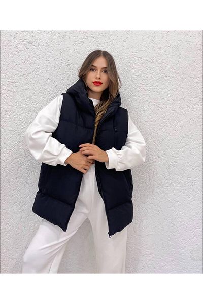 ByEsila Women's Puffy Vest with Hooded Detail