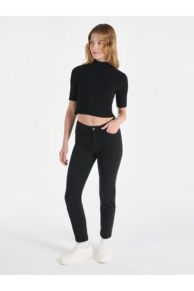 Colin's 703 Carla Slim Fit Mid Waist Straight Leg Black Women's Trousers Cl 1066413