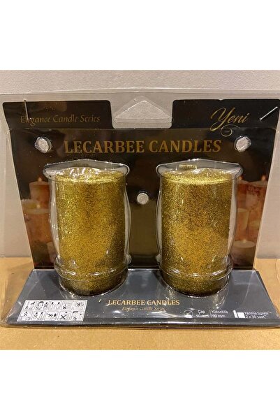 Adana Pasta Malzemeleri G-220 2 Li Simli Gold Silindir Mum 5x9 Cm - Dekor Mum