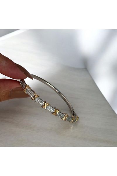 Store Women's Zircon Stone Waterway Gold Silver Women's Steel Handcuff Bracelet