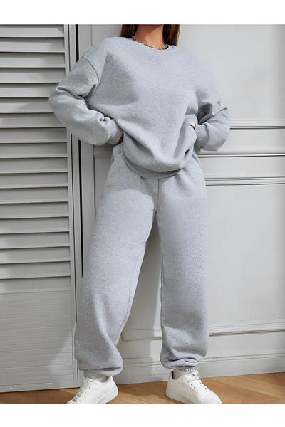 BEETON Γκρι Oversize Φούτερ και Σετ Φούτερ Jogger - Χοντρό χειμώνα