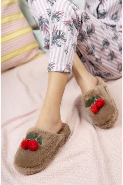 N MODA Women's House Slippers Cherry House Slippers Winter Slippers Guest Slippers Furry Slippers