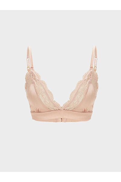 LC Waikiki حمالة صدر من الساتان باللون الوردي بدون أسلاك وبدون حشوة مع تفاصيل من الدانتيل