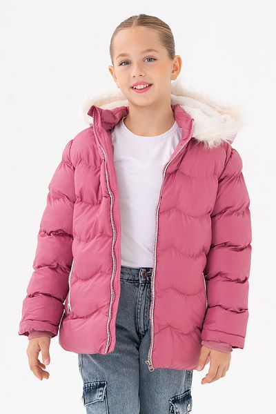 VODENS Girl's Thick Fur Water Repellent Rose Coat with Fleece Underwear